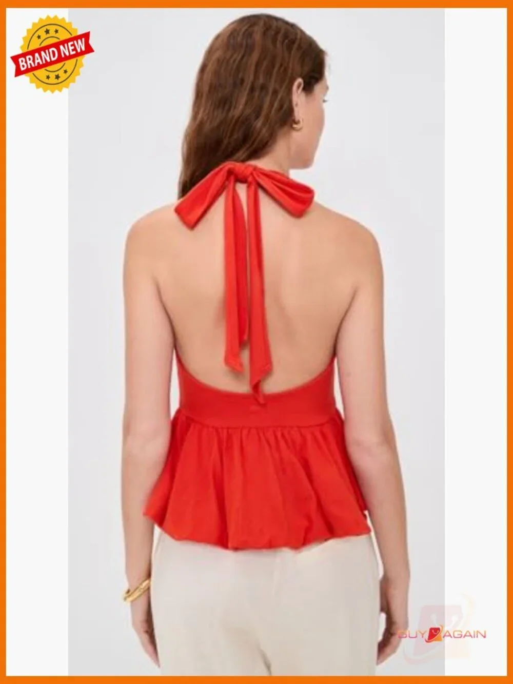 Lightweight Cotton Blend Peasant Top, Halter Neckline, Sleeveless